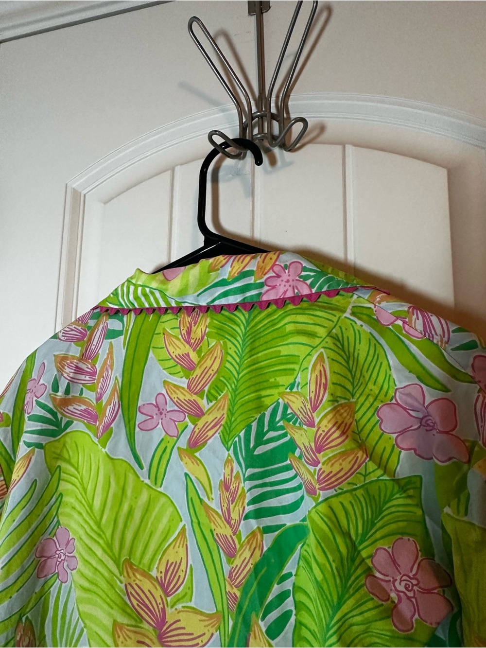 Lilly Pulitzer Green Tropical Floral Gingham Button-Front Women's Top size L - Picture 6 of 8